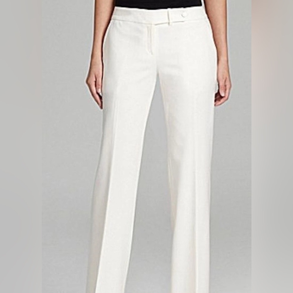 NEW  22W Women's Plus Calvin Klein Linen Blend Lined White Pants Slit Hem $109